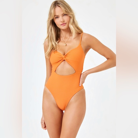 NWT! LSPACE Eco Chic Repreve Kyslee One Piece Swimsuit in Tangerine - Size S - Picture 2 of 9
